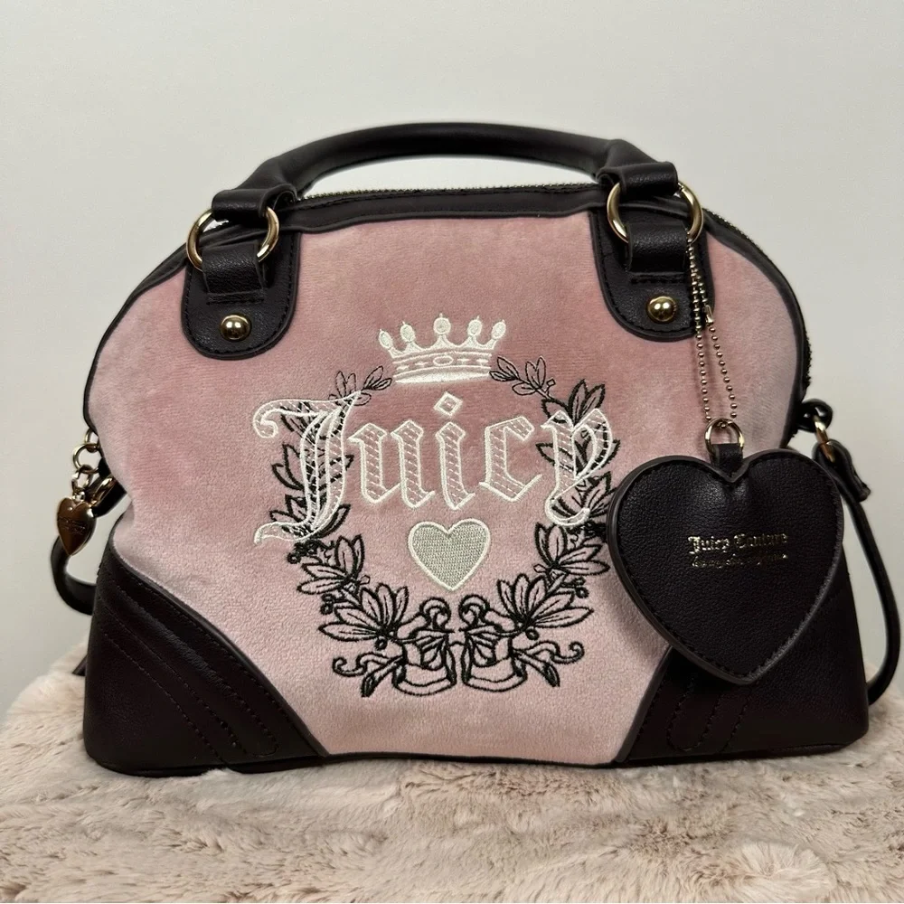 JUICY COUTURE Vintage Heritage White Heart Velour Satchel - Picture 12 of 13